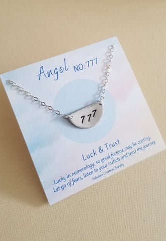 Angel Number Necklace, Numerology Jewelry, Hand Stamped Necklace, Half Moon Necklace, Meaningful Gift for Her