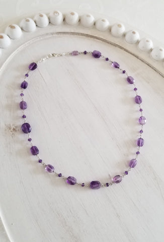 Natural Amethyst Necklace, Beaded Layering Necklace, Amethyst Choker