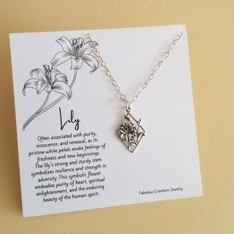Sterling Silver Lily Pendant Necklace, Gift for Her