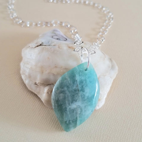 Amazonite Necklace, Chunky Stone Necklace, Sterling Silver Circle Necklace, One of a Kind Amazonite Pendant, Boho Stone Necklace for Women, Statement Jewelry