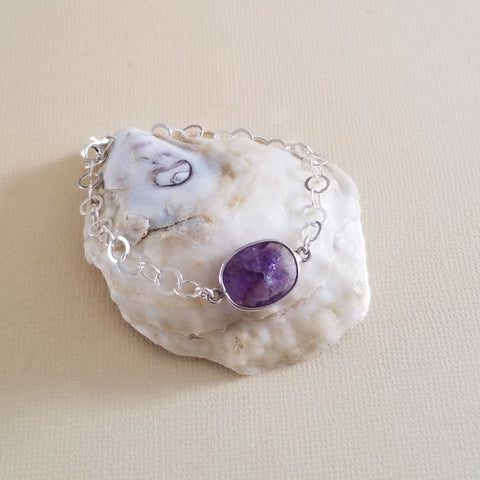 Sterling Silver Amethyst Crystal Bracelet, Layering Bracelet, Gemstone Bracelet, Gift for Her