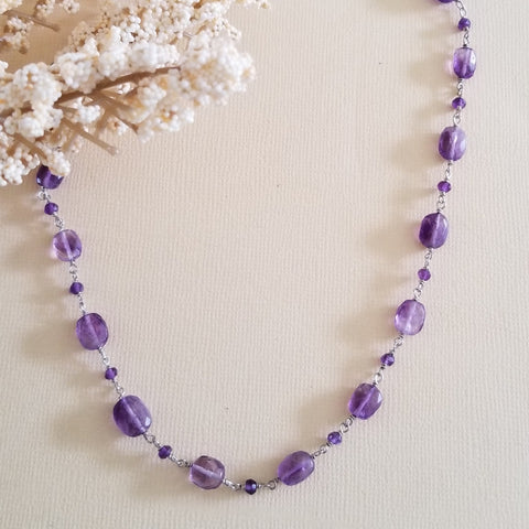 Natural Amethyst Necklace, Beaded Layering Necklace, Amethyst Choker