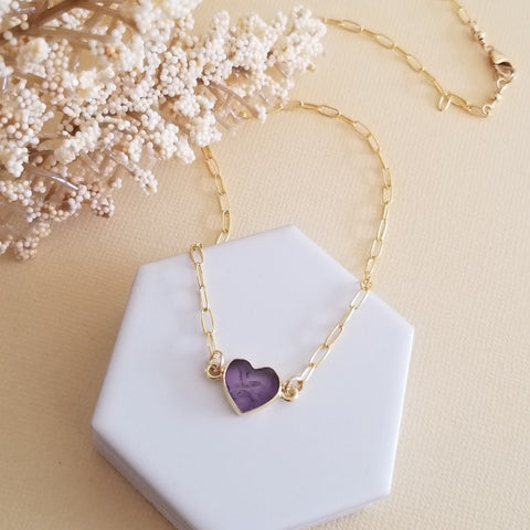 Dainty Gold Amethyst Heart Necklace, Heart Jewelry