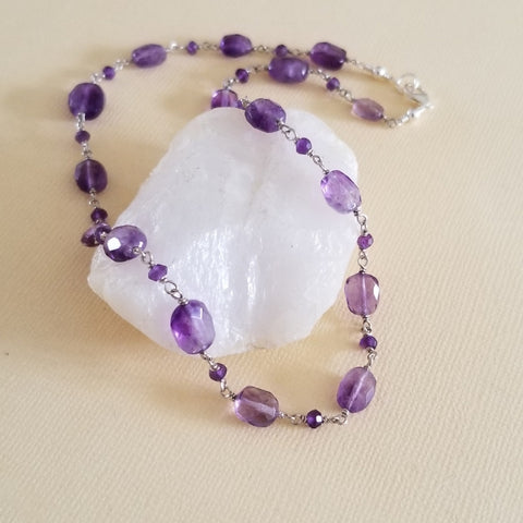 Amethyst Necklace, Boho Beaded Necklace, Dainty Amethyst Choker, Layering Necklace, Beaded Choker Necklace, Handmade Gemstone Necklace for Women