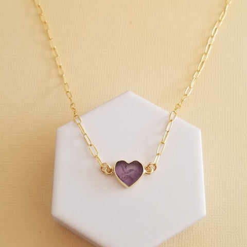 Amethyst Necklace, Dainty Heart Necklace, Gold Filled Paperclip Chain, Amethyst Heart Necklace, Heart Jewelry, February Birthstone Necklace