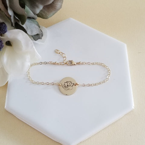 Dainty Magnolia Flower Bracelet, Gold Chain Bracelet, Flower Charm Bracelet, Gift for Her, Handmade in the USA