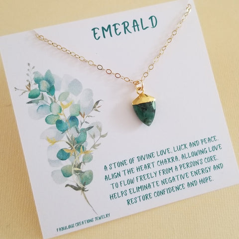 Emerald Necklace, Dainty Gold Gem Necklace, Emerald Pendant, May Birthday Gift for Her, Green Stone Necklace, May Birthstone Jewelry