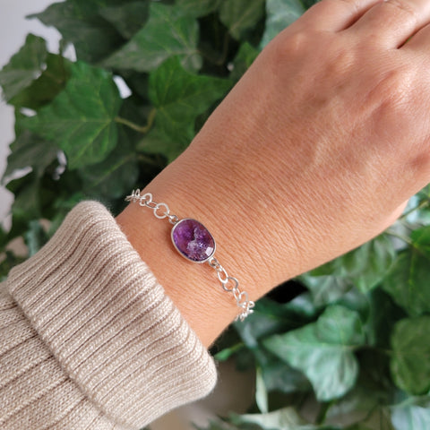 Sterling SIlver Gemstone Bracelet, Amethyst Bracelet for Women, Circle Link Bracelet, Pink Opal Bracelet, Stacking Bracelets