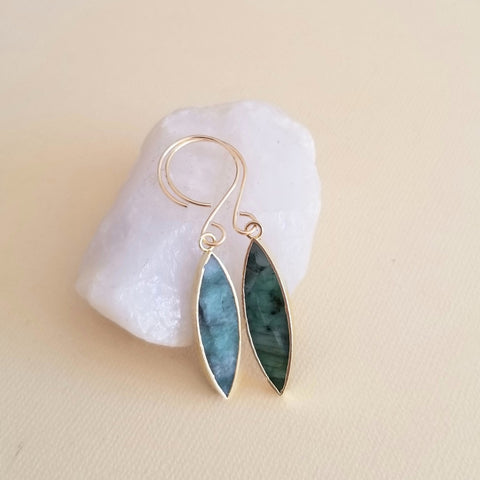 Delicate emerald earrings, dainty gold hoop earrings, open circle earrings, raw emeralds, may birthstone, taurus gift