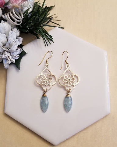 Aquamarine Earrings, Gemstone Dangle Earrings, Gold Drop Earrings, Statement Earrings, Gift for Her, Handmade Stone Earrings for Women