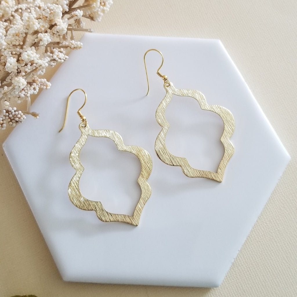 Brushed Gold Moroccan Statement Earrings, Wedding Earrings, Gift for Her