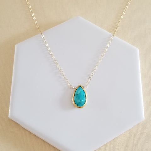 Turquoise Necklace, Gold Turquoise Pendant Necklace, Turquoise Drop Necklace, Dainty Gemstone Necklace, Gold Layering Gemstone Jewelry