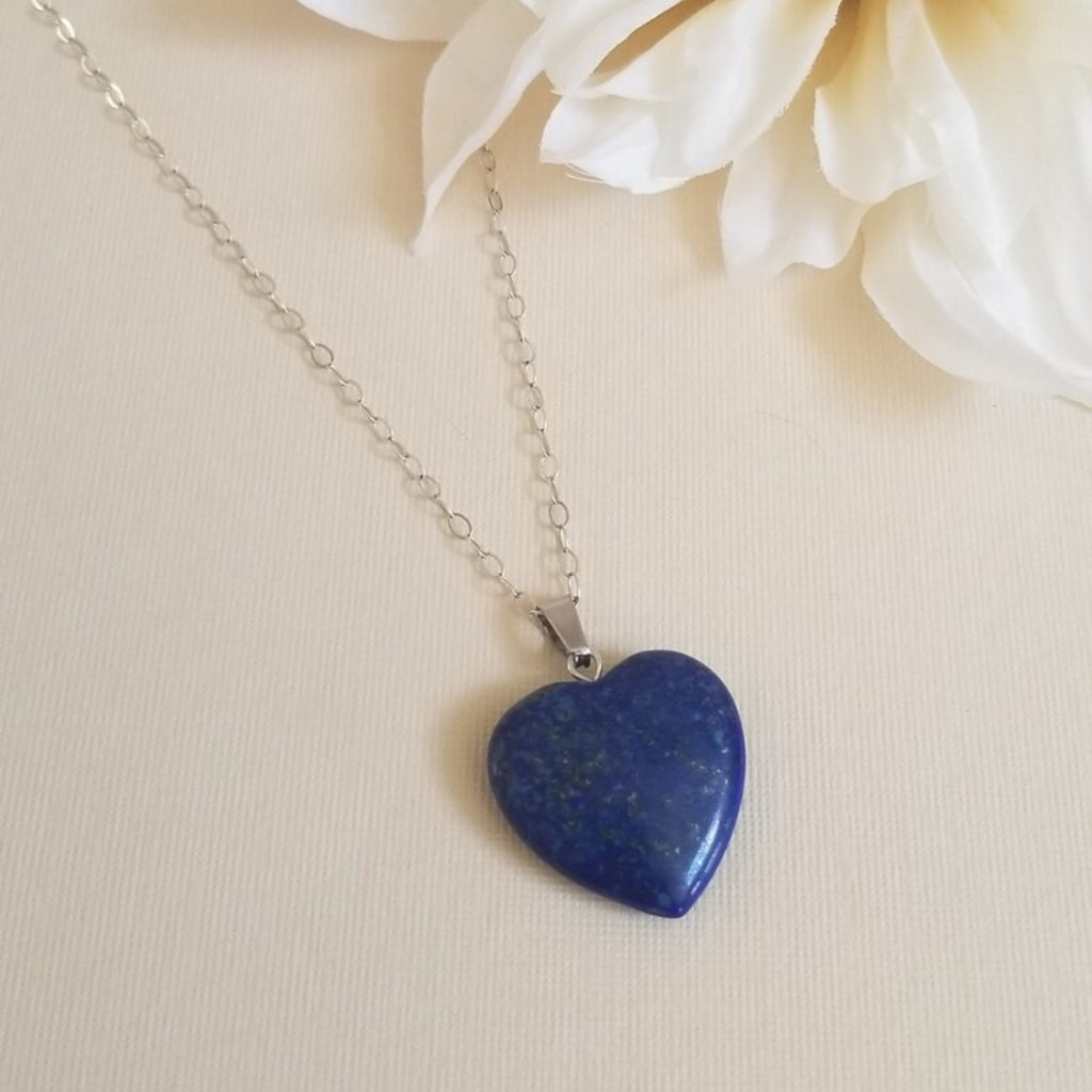 Lapis Lazuli Necklace, Lapis Lazuli Heart Pendant, Heart Necklace, Healing Crystal Necklace, Gemstone Heart, Gift for Her, Layering Necklace