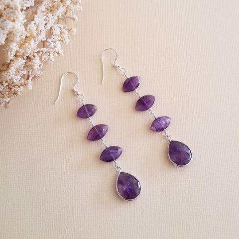 Long Amethyst Earrings, Gemstone Dangling Earrings, Vibrant Purple Amethyst, Handmade Gemstone Earrings, Amethyst Statement Earrings