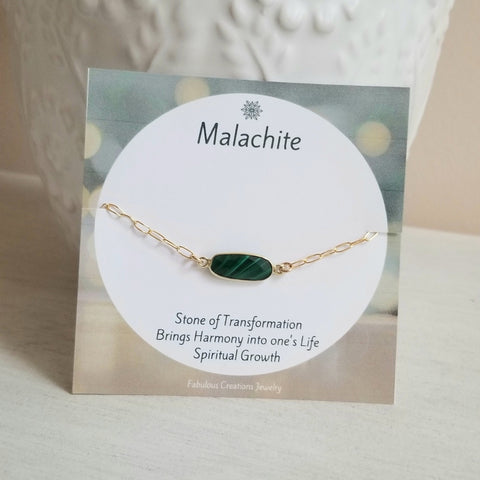 Gold Malachite Bracelet. Thin Gold Bracelet, Paperclip Chain Bracelet