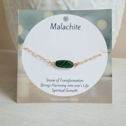 Gold Malachite Bracelet. Thin Gold Bracelet, Paperclip Chain Bracelet, Stone of Transformation