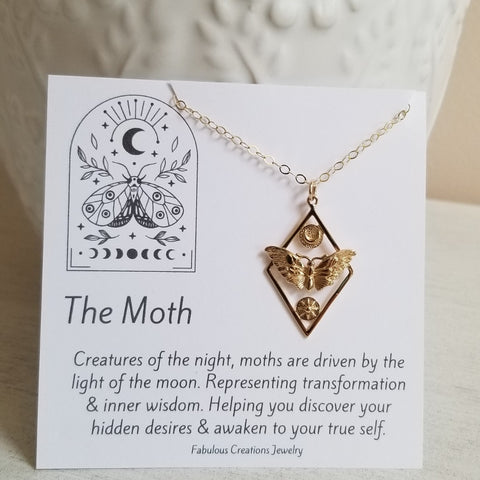 Gold Moth Pendant Necklace, Transformation Symbolic Necklace