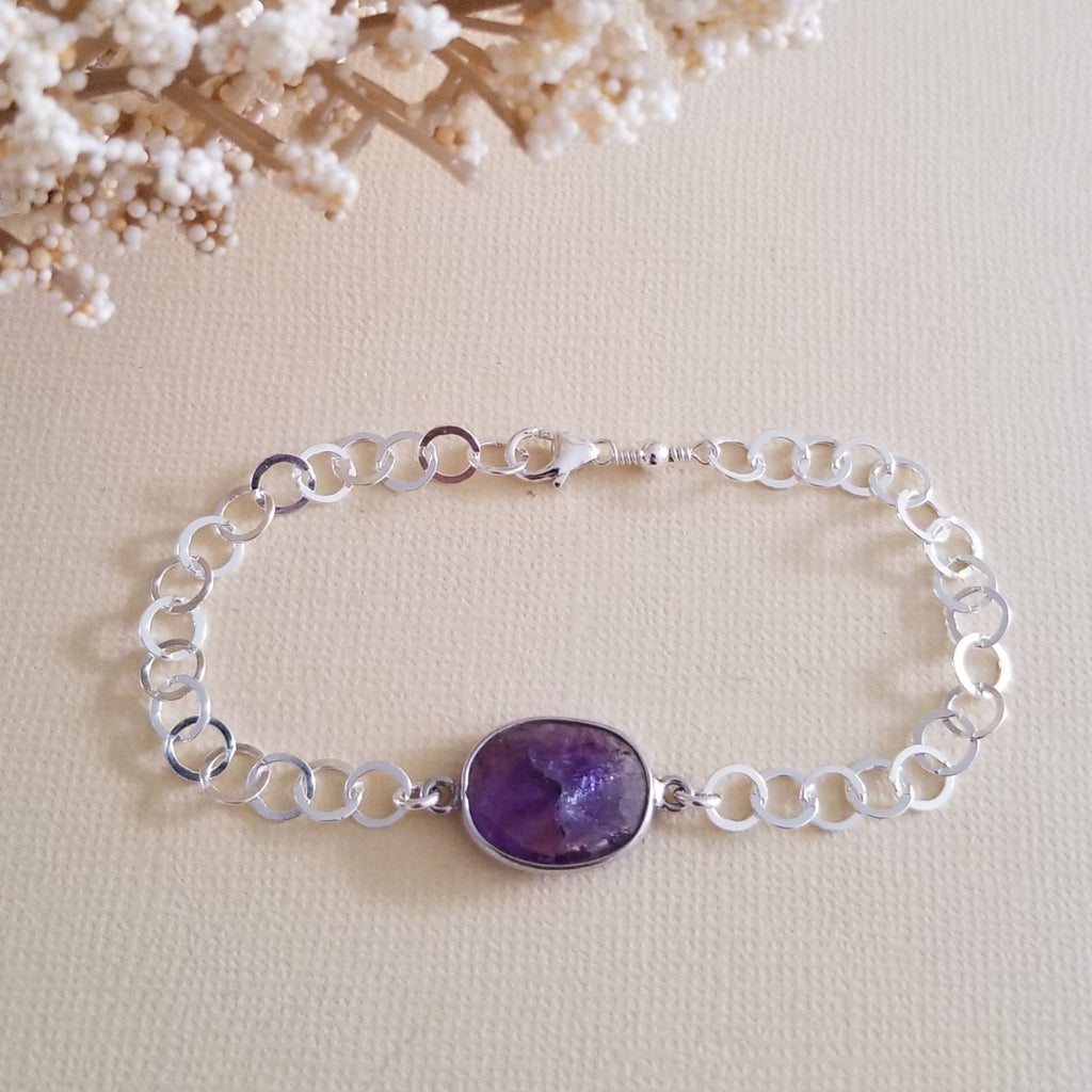 Bracciale Regolabile In Pietre D'avorio (Amethyst & Ametrine) Con Chiusura In Argento 925 - Rondelle 3-5mm - Unisex