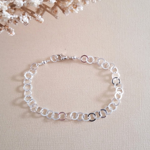 Sterling Silver Bracelet, Circle Link Bracelet, Dainty Silver Bracelet, Chain Bracelet for Women, Stacking Bracelets, Christmas Gift Idea, Minimal Jewelry