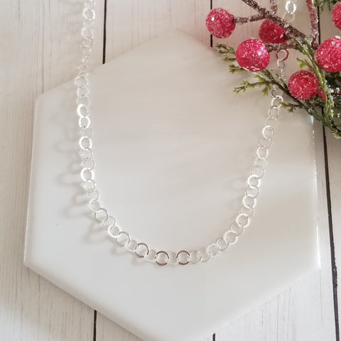 Sterling Silver Chain Necklace, Circle Link Necklace, Layering Necklace, Silver Choker Necklace, Gift for Her, Chain Necklace for Women