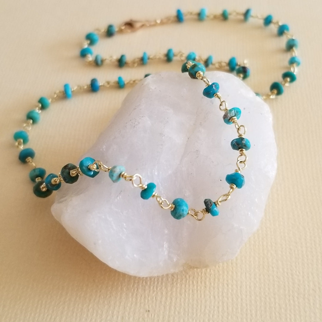Natural Turquoise Dainty Choker Necklace – 4mm Round Beads, Healing Reiki Women's Jewelry