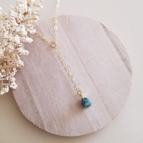 Raw Emerald Y Style Necklace, Center Drop Necklace, May Birthstone