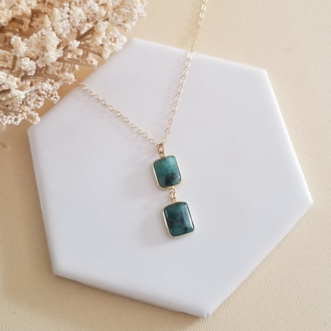 Natural Emerald Pendant Necklace, Gold Emerald Necklace, Center Drop Necklace, Jewelry Gifts for Women