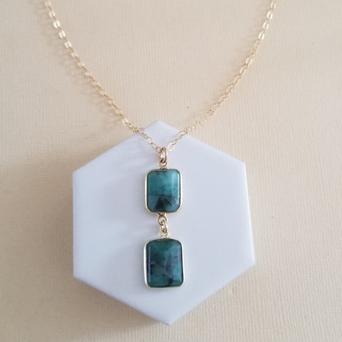 Raw Emerald Necklace, Real Emerald Pendant Necklace, May Birthstone Jewelry, Center Drop Necklace, Gold Necklace, Gift for Her