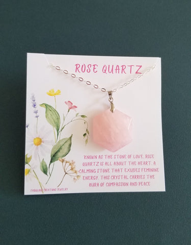 Rose Quartz Necklace, Pink Gemstone Necklace, Stone of Love, Rose Quartz Pendant Necklace, Gift for Her, Pink Quartz Hexagon Necklace