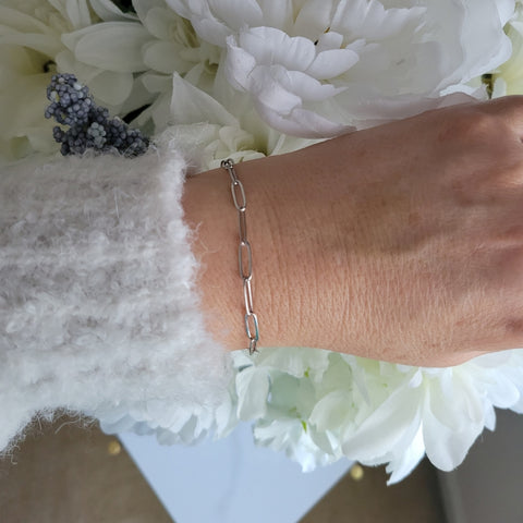 Stainless Steel Paperclip Chain Bracelet, Hypoallergenic, Non Tarnish Waterproof Jewelry