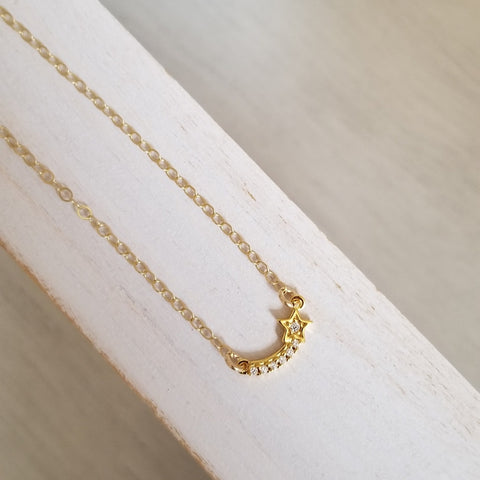 Dainty Gold Star Necklace, Shooting Star Necklace with CZ
