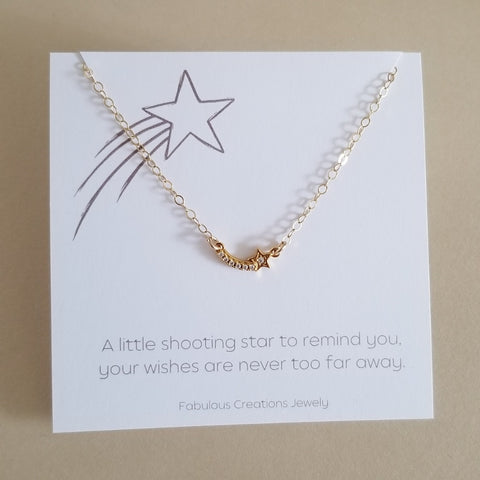 Dainty Gold Shooting Star Necklace and Card Gift Set, Christmas Gift Idea for Her, Minimalist Jewelry for Women