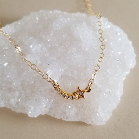 Dainty Gold Shooting Star Necklace and Card Gift Set