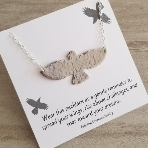 Handmade Hammered Soaring Bird Pendant Necklace, Meaningful Gift for Her