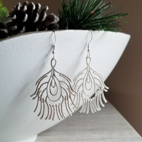 Unique Peacock Feather Earrings, Boho Feather Dangle Earrings, Boho Bride