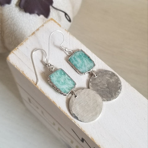 Silver Hammered Aluminum Dangle Earrings, Boho Stone Earrings