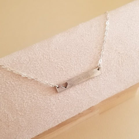 Silver Bar Necklace with Cut-Out Heart – Minimalist and Meaningful Jewelry Gift