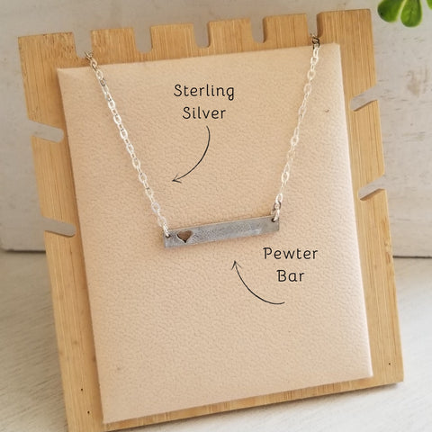 Silver Bar Necklace with Cut-Out Heart – Minimalist and Meaningful Jewelry Gift