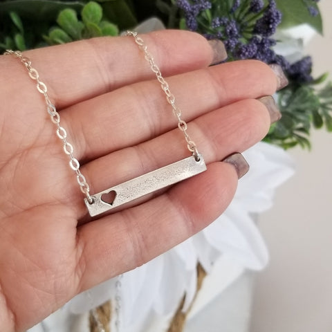 Silver Bar Necklace with Cut-Out Heart – Minimalist and Meaningful Jewelry Gift