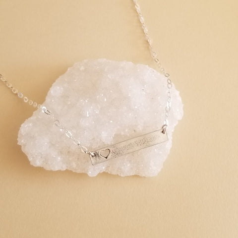 Silver Bar Necklace with Cut-Out Heart – Minimalist and Meaningful Jewelry Gift
