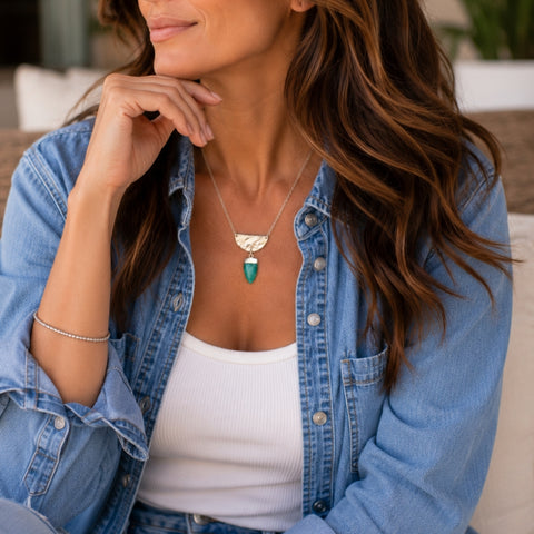 Half Moon Amazonite Pendant Necklace, Everyday Statement Necklace