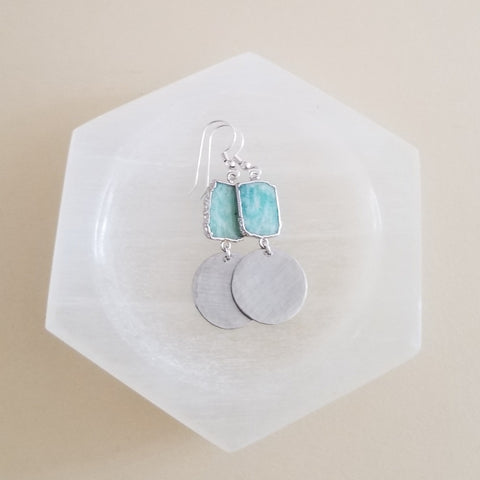 Silver Hammered Aluminum Dangle Earrings, Boho Stone Earrings