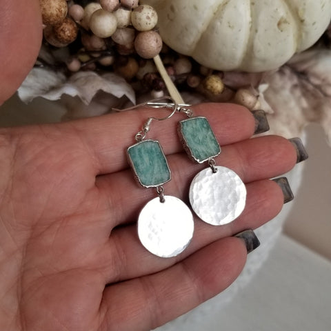 Silver Hammered Aluminum Dangle Earrings, Boho Stone Earrings