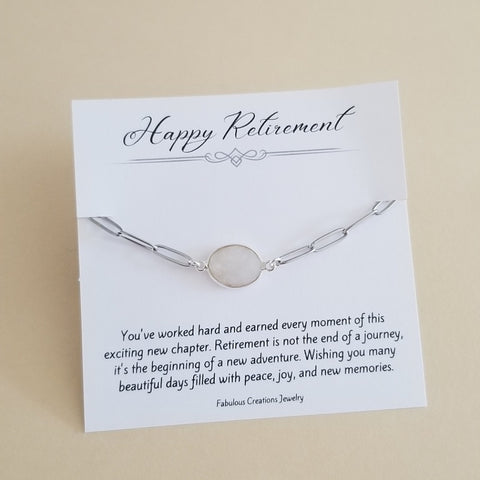 Retirement Gift, Moonstone Bracelet, Stainless Steel Paperclip Chain Bracelet