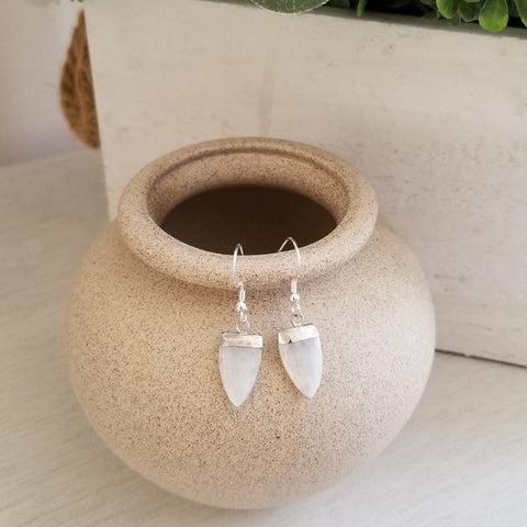 Moonstone Earrings, Small Stone Earrings, Arrow Shaped Gemstone Earrings, Lightweight Everyday Earrings