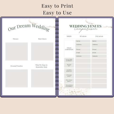 Wedding Planner Printable, Wedding Checklist, Wedding Planner Pages, Wedding Guest List, Digital Download, Wedding Organizer, Honeymoon