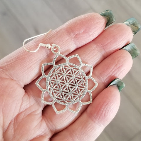 Sunflower Dangle Earrings, Gold or Silver