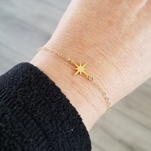 Dainty North Star Bracelet, Silver or Gold