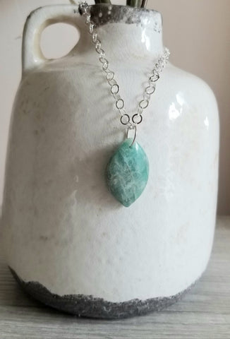 Chunky Sterling Silver Amazonite Necklace, Silver Circle Link Necklace, Statement Necklace, Amazonite Pendant