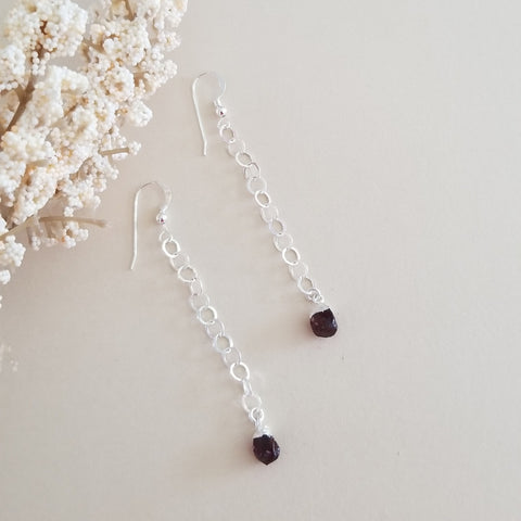 Long Sterling Silver Garnet Earrings